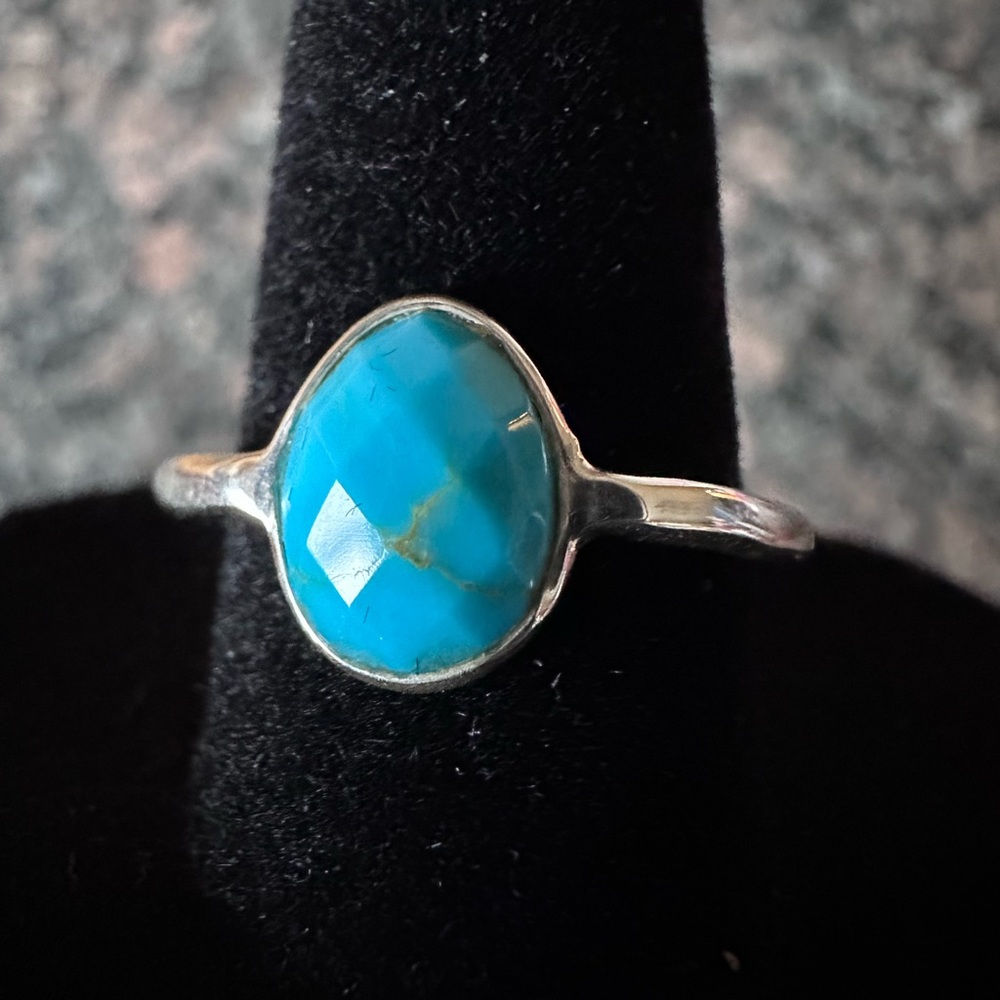 Faceted Turquoise .925 Sterling Silver Ring Size 8 NEW IN BAG
